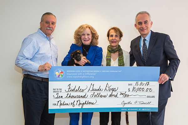 Photo of Pete Tedone, Fidelco director; Cynthia Tidwell, Royal Neighbors president and CEO; Lillian Johnson, Fidelco client and board member; and Eliot Russman, president of Fidelco Photo of Pete Tedone, Fidelco director; Cynthia Tidwell, Royal Neighbors president and CEO; Lillian Johnson, Fidelco client and board member; and Eliot Russman, president of Fidelco