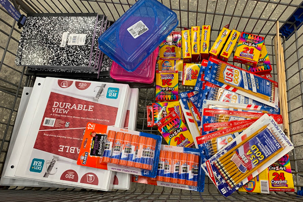 Photo of school supplies in cart