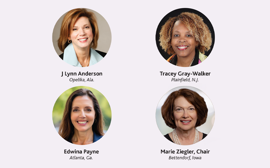 Four photos with the names and locations of the Board of Director Nominees on a light purple background.