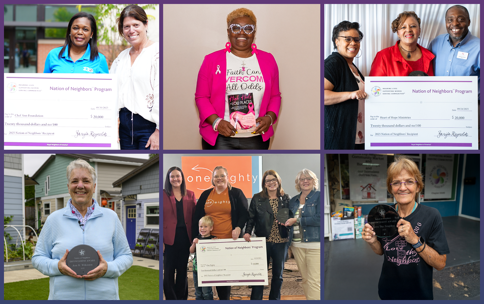 A collage of six photos of the 2025 Nation of Neighbors Recipients.
